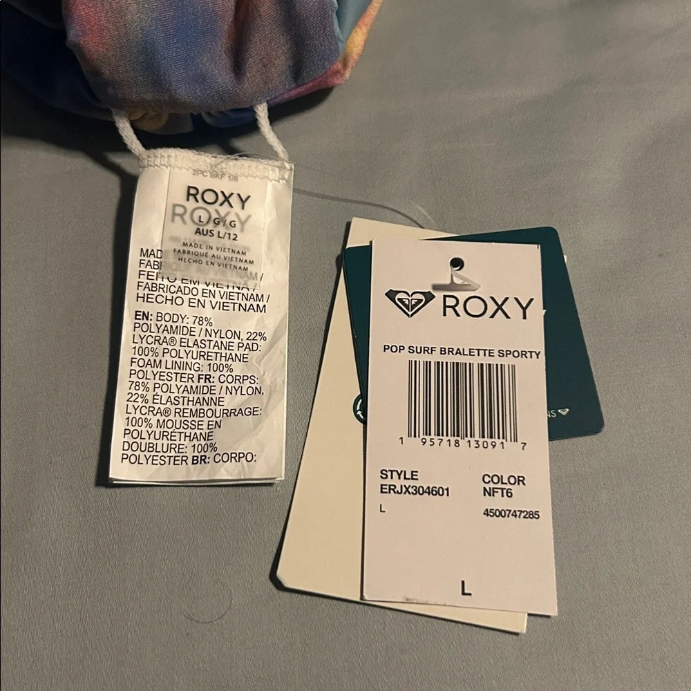 NWT Roxy Pop Surf Bralette Sporty- Reversible Bikini Top Tie Dye and Blue - Picture 9 of 10